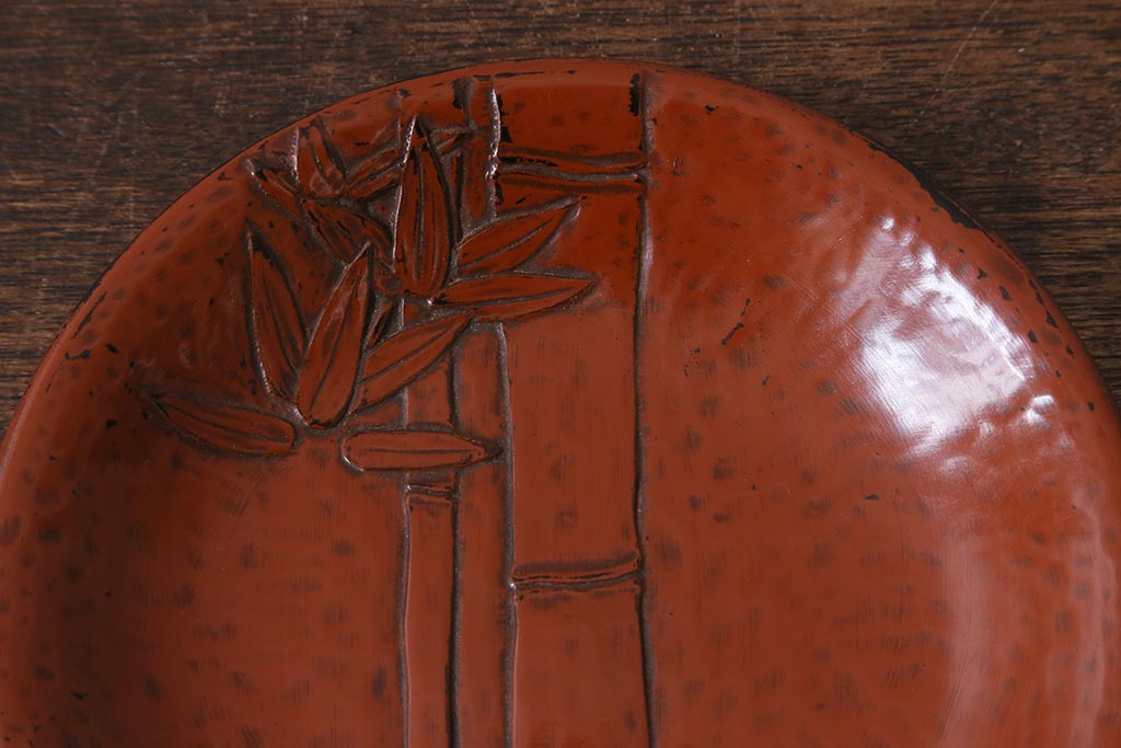 アンティーク雑貨　昭和初期　鎌倉彫　菓子皿　銘名皿5枚(在銘作家物)(R-042132)