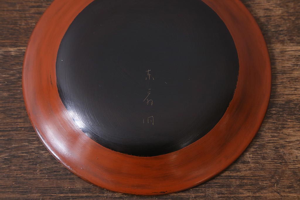 アンティーク雑貨　昭和初期　鎌倉彫　菓子皿　銘名皿5枚(在銘作家物)(R-042132)