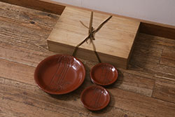 アンティーク雑貨　昭和初期　鎌倉彫　菓子皿　銘名皿5枚(在銘作家物)(R-042132)