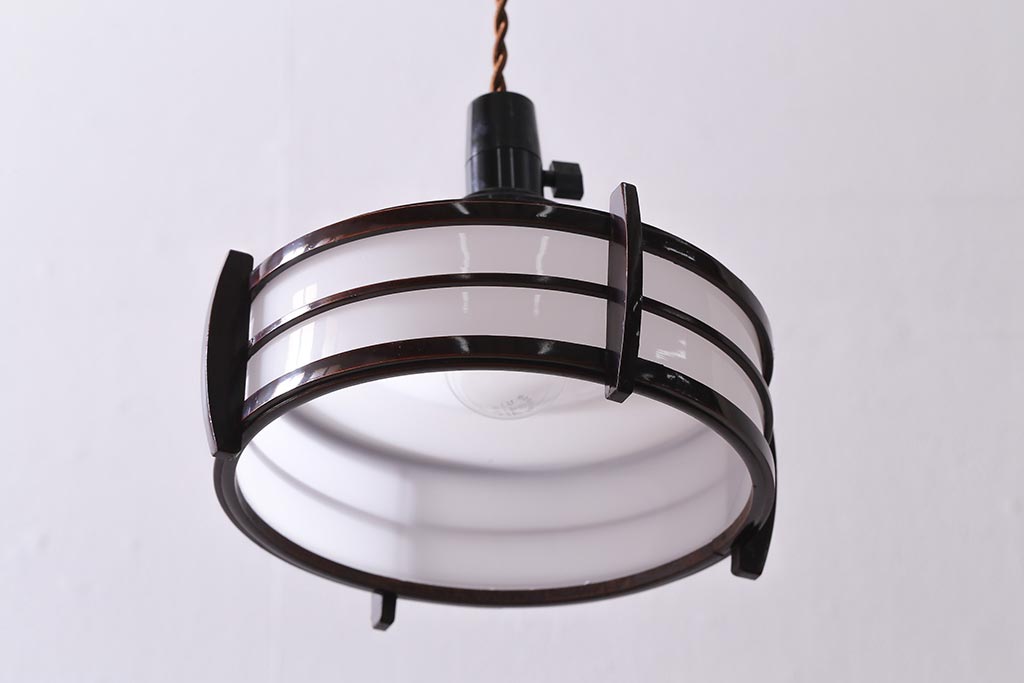 アンティーク照明　木製フレームが和の雰囲気高めるペンダントライト(天井照明、吊り下げ照明)(R-042147)