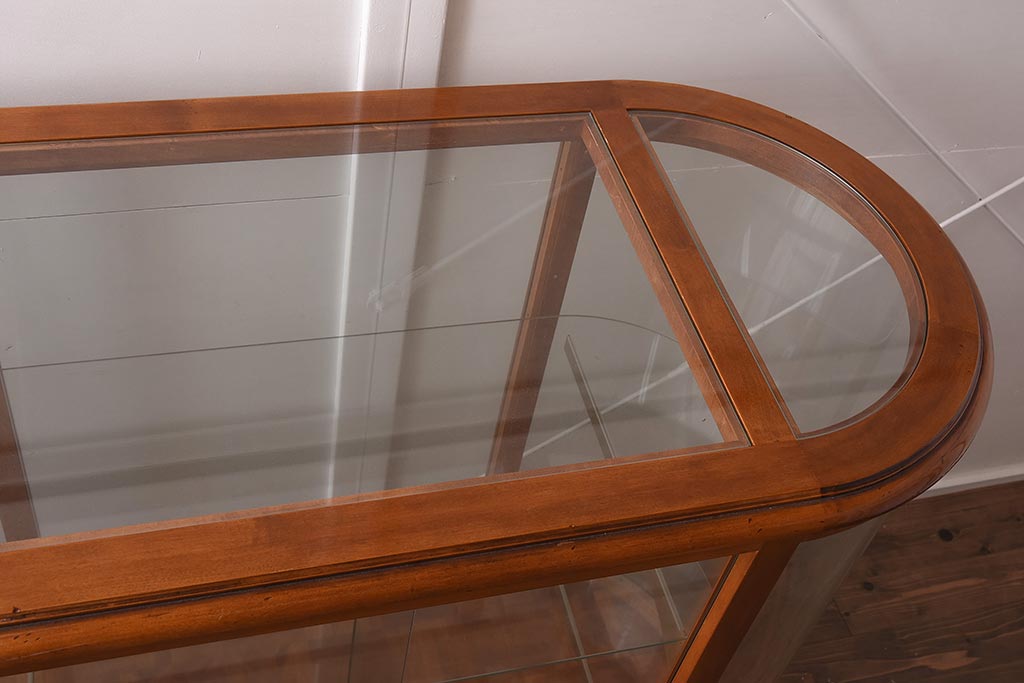 中古　最高級品　パーケットが魅力的なオーバルガラスケース(Rガラス、陳列棚、ショーケース、飾り棚)(R-042154)