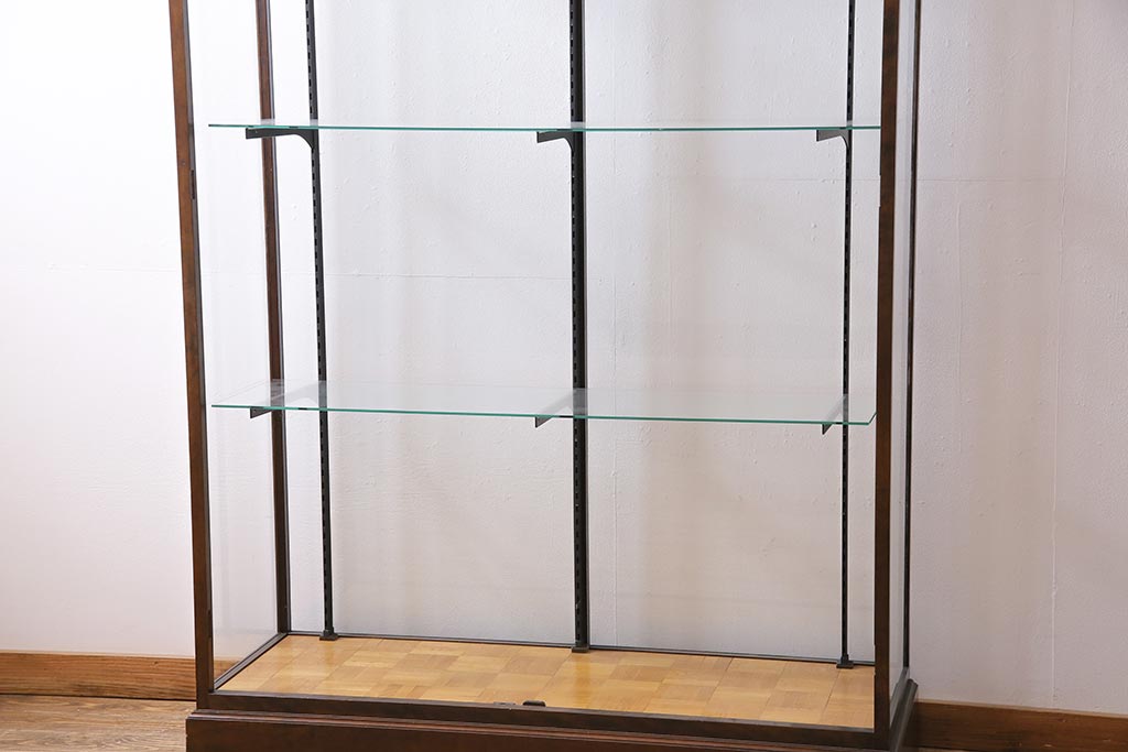中古　イギリス製　パーケット　レトロな雰囲気が魅力の大型ガラスケース(ショーケース、陳列棚)(R-042157)