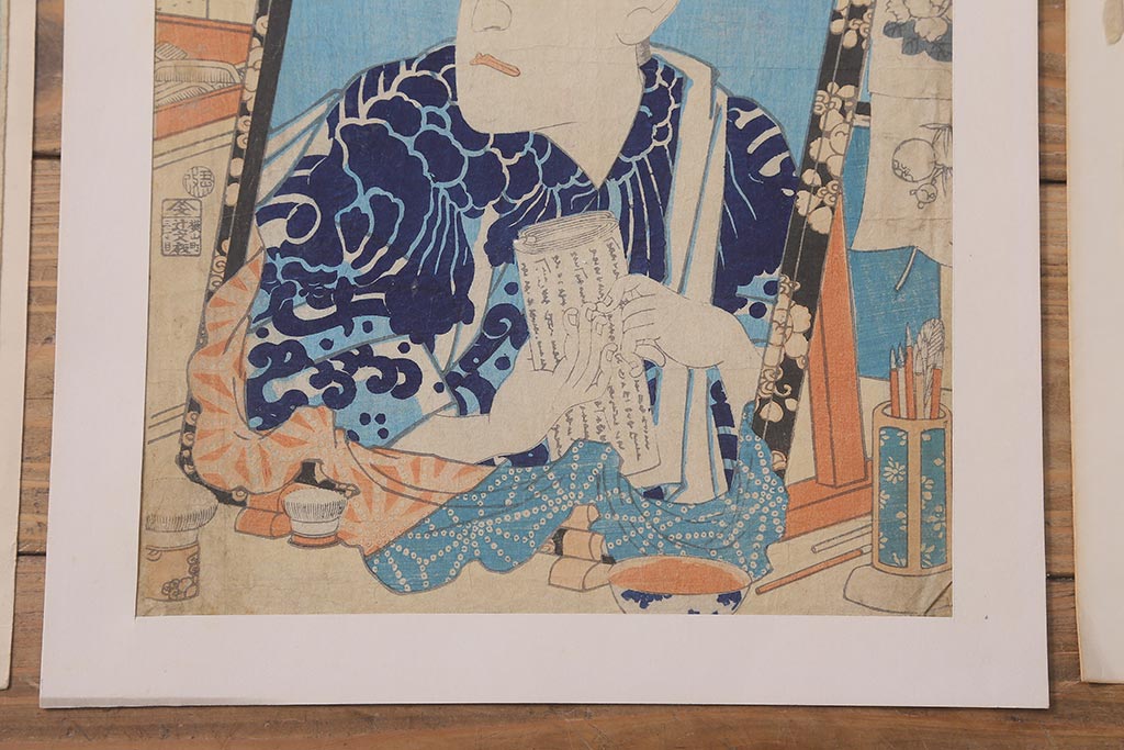 アンティーク雑貨　江戸〜明治　浮世絵　古い版画8枚(豊國、國芳、國周、國網)(R-042186)