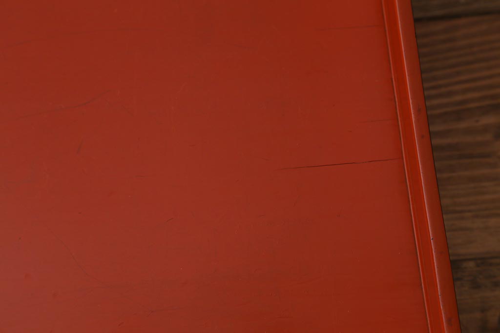 アンティーク雑貨　明治期　共箱　根来塗お膳5客セット(木製漆器、和食器)(R-042192)