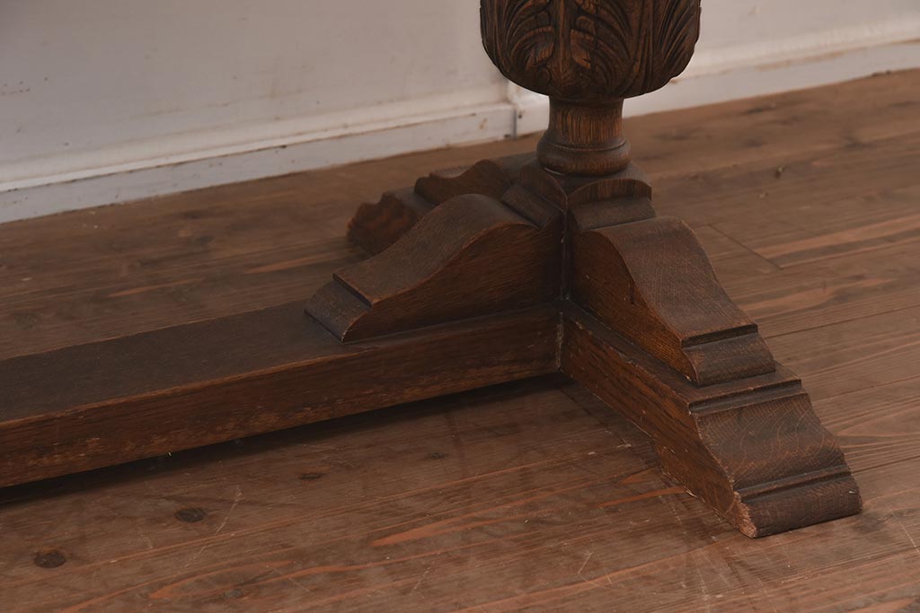 アンティーク家具　イギリスアンティーク　オーク材　存在感あるバルボスレッグのドローリーフテーブル(エクステンションテーブル、ダイニングテーブル)(R-042214)