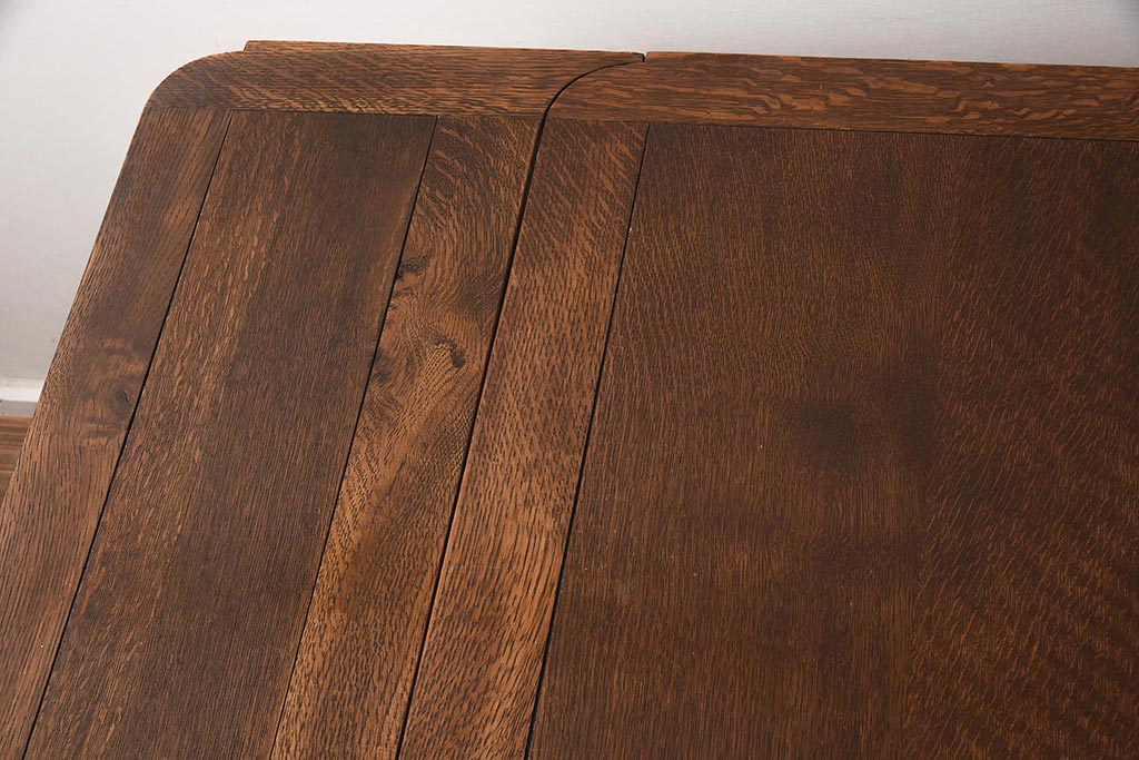 アンティーク家具　イギリスアンティーク　オーク材　丸みのあるバルボスレッグが魅力的なドローリーフテーブル(エクステンションテーブル、ダイニングテーブル)(R-042217)