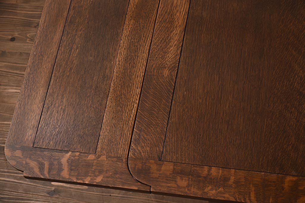 アンティーク家具　イギリスアンティーク　オーク材　丸みのあるバルボスレッグが魅力的なドローリーフテーブル(エクステンションテーブル、ダイニングテーブル)(R-042217)