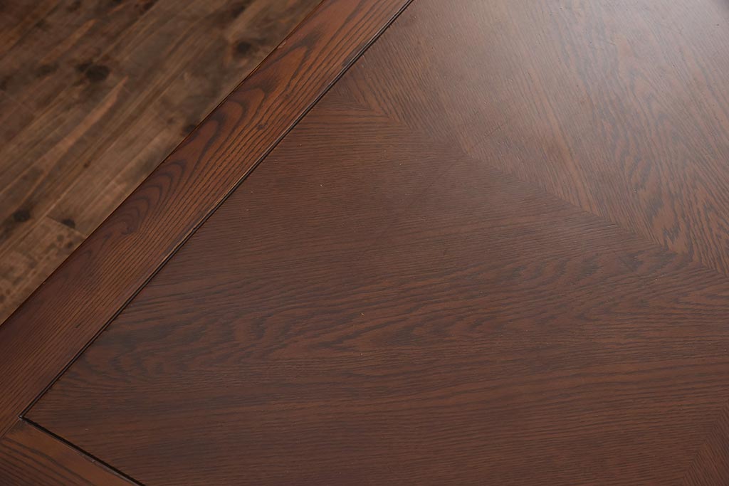 アンティーク家具　イギリスアンティーク　オーク材　バルボスレッグ　パーケット天板のドローリーフテーブル(エクステンションテーブル、ダイニングテーブル)(R-042218)