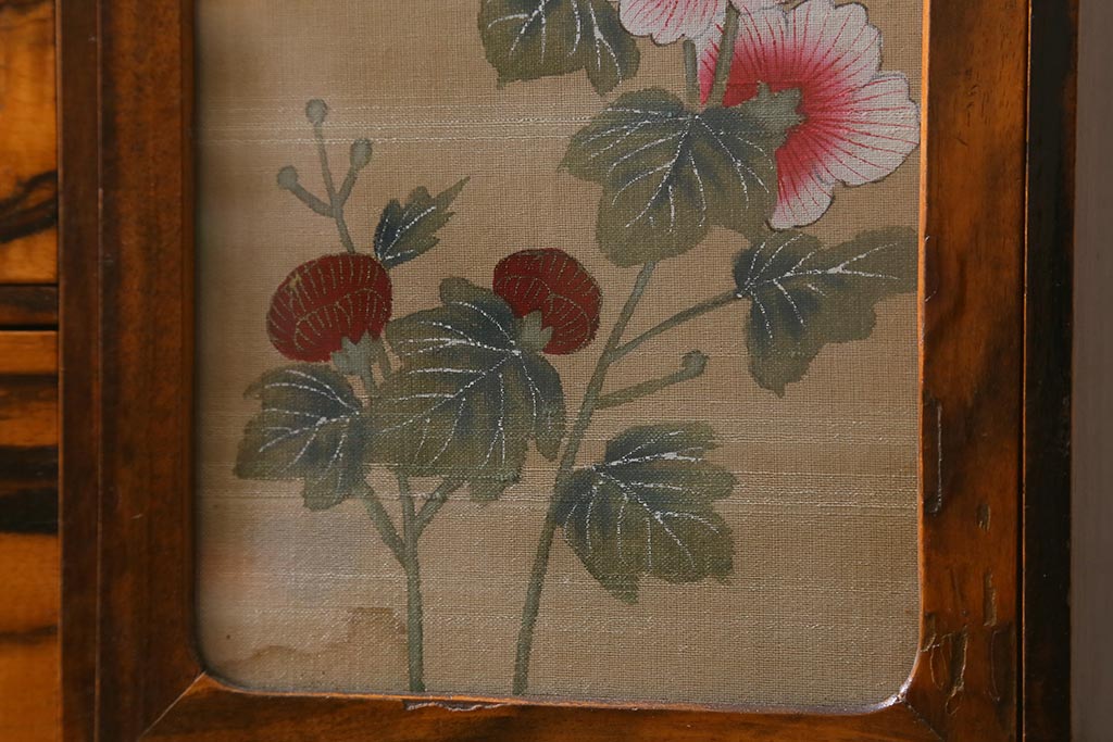 和製アンティーク　昭和初期　華やかな花の絵が印象的な小引き出し(小物収納)(R-042229)