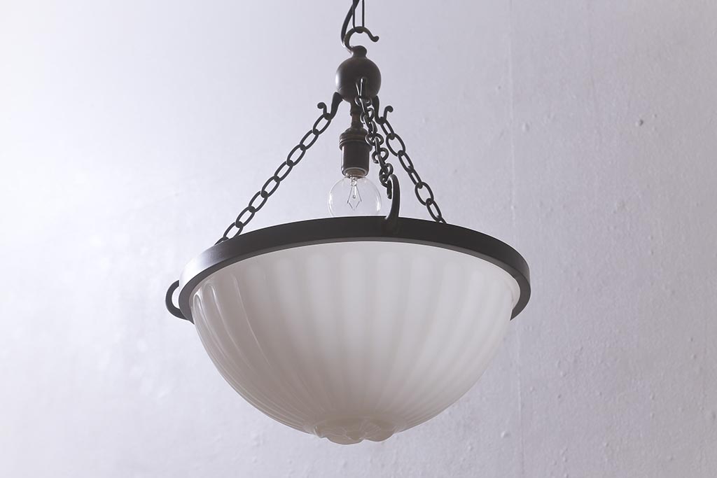 ヴィンテージ照明　イギリスビンテージ　真鍮製のおしゃれなハンギングボウル(天井照明、吊り下げ照明)(R-042259)
