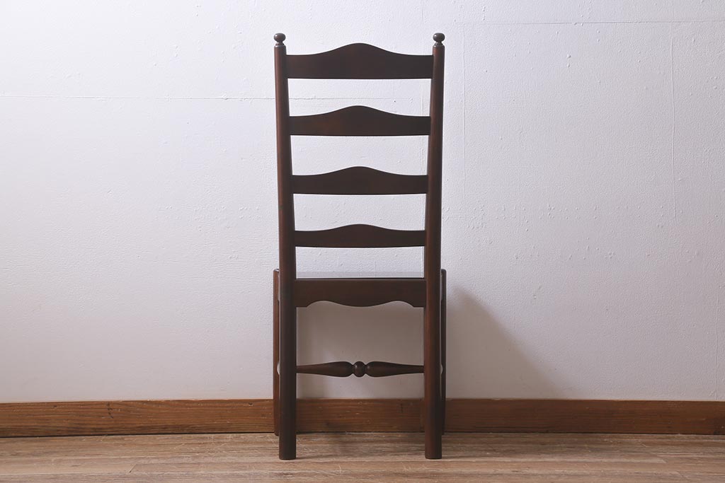 中古　松本民芸家具　艶のある木肌が上品なラダーバックチェア(ダイニングチェア、板座、椅子)(R-042270)