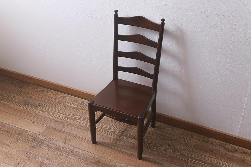 中古　松本民芸家具　艶のある木肌が上品なラダーバックチェア(ダイニングチェア、板座、椅子)(R-042271)