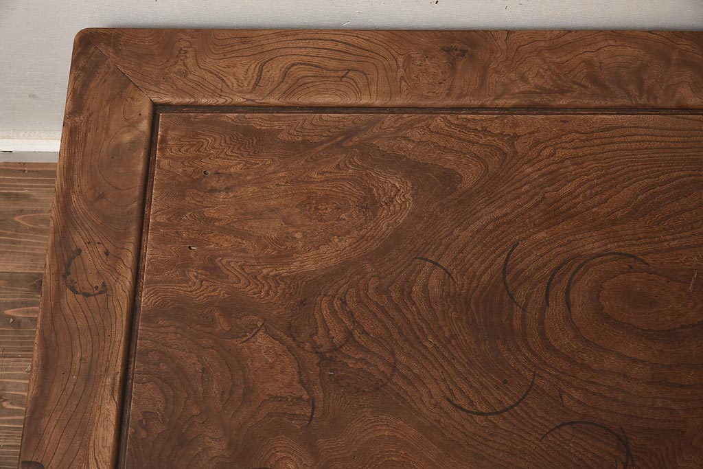 アンティーク家具　総ケヤキ材　天板一枚板　贅沢なつくりの座卓(ローテーブル)(R-042286)