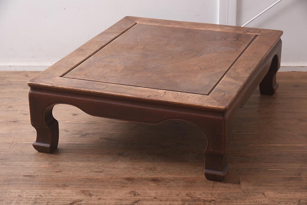 アンティーク家具　総ケヤキ材　天板一枚板　贅沢なつくりの座卓(ローテーブル)(R-042286)