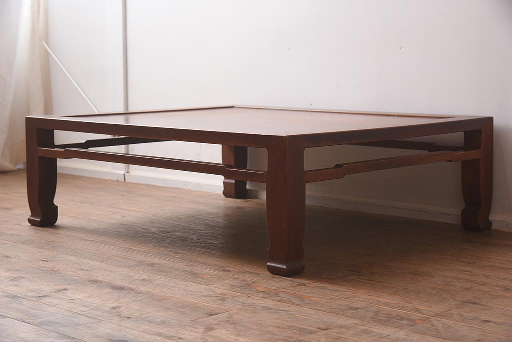 ビンテージ家具　天板一枚板　和空間を高める総ケヤキ材製の座卓(ローテーブル)(R-042288)