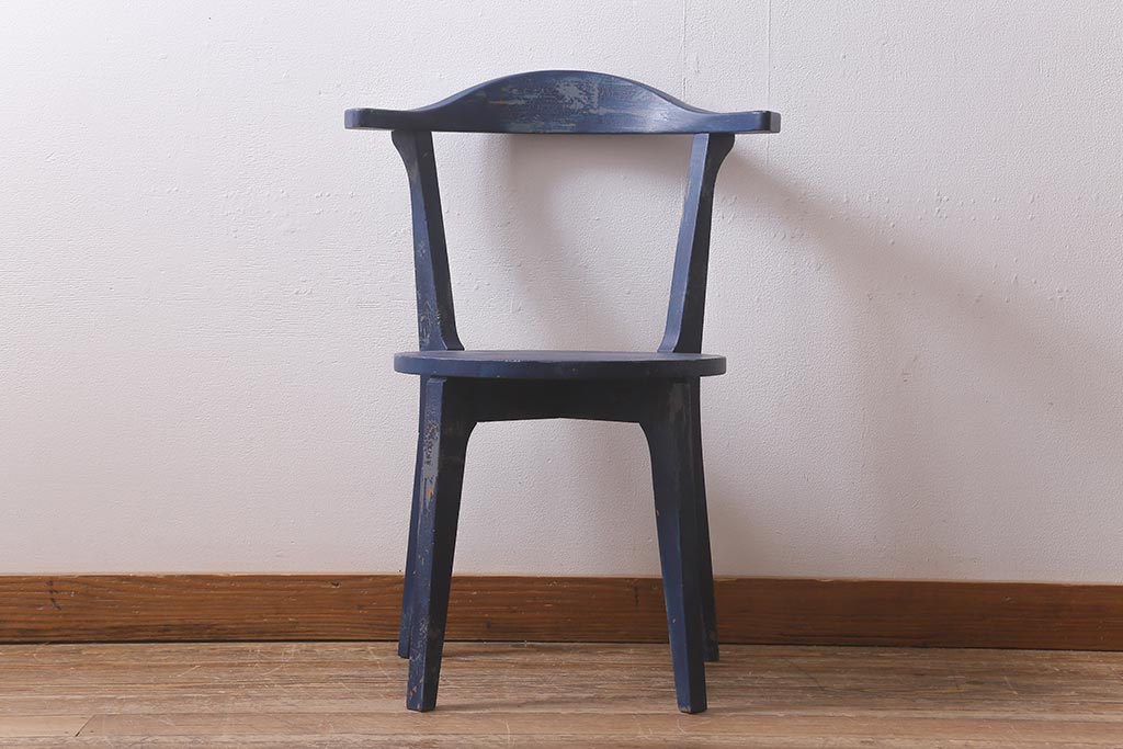 中古　アンティーク風ペイントがおしゃれなブルーのチェア(椅子、板座)(R-042292)