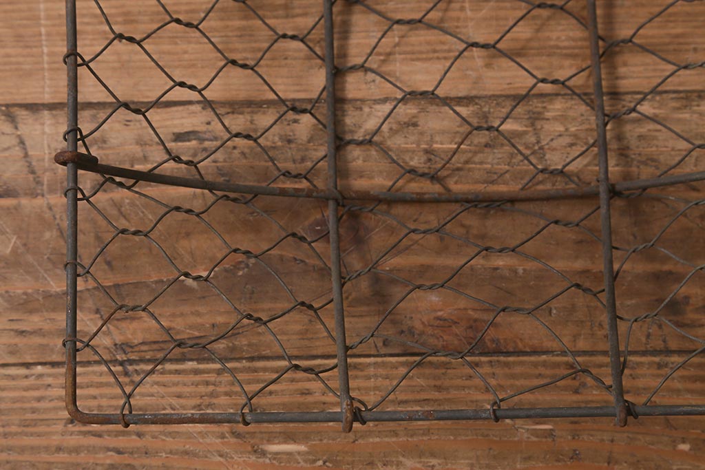 和製アンティーク　昭和初期　昔懐かしの鉄かご(鉄籠、かご、ざる、バスケット)(R-042293)