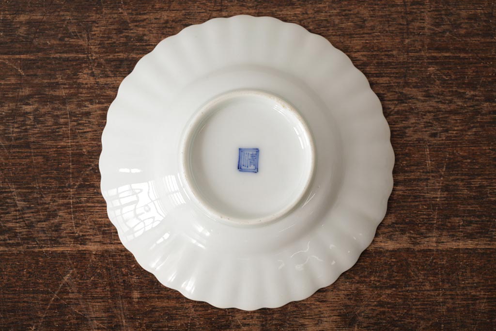 江戸期　古伊万里　白磁染付輪花小皿2枚セット(小鉢、和食器)(R-042312)