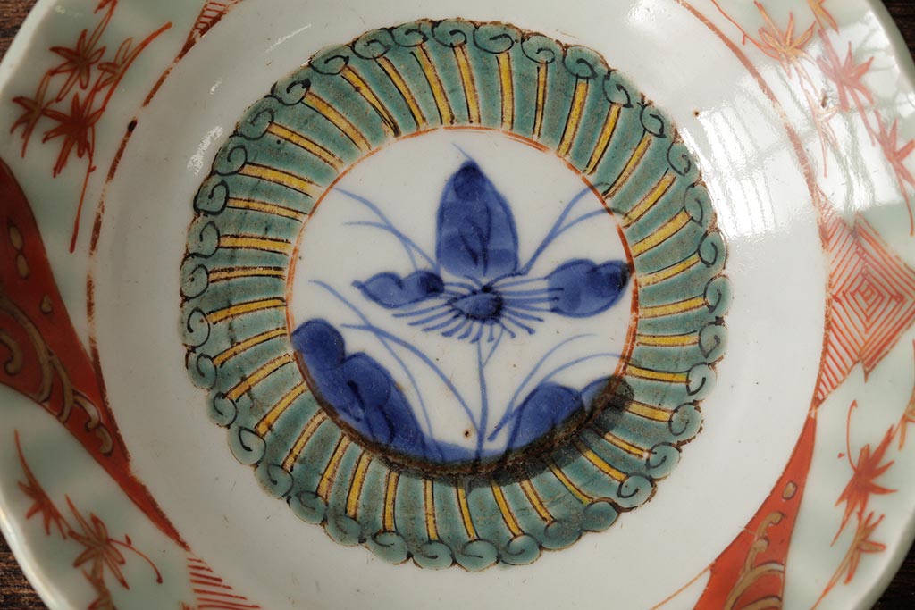 江戸期　古伊万里　色絵染付小皿2枚セット(小鉢、和食器)(R-042315)