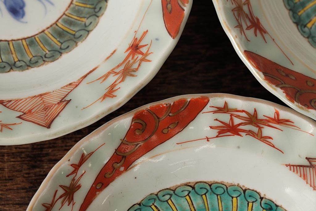 江戸期　古伊万里　色絵染付小皿3枚セット(小鉢、和食器)(R-042316)