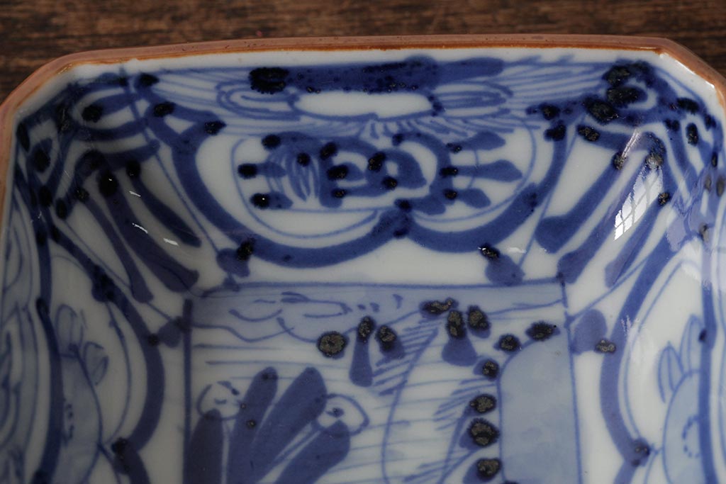 幕末明治期　伊万里焼　染付角皿2枚セット(向付、小鉢、和食器)(R-042318)