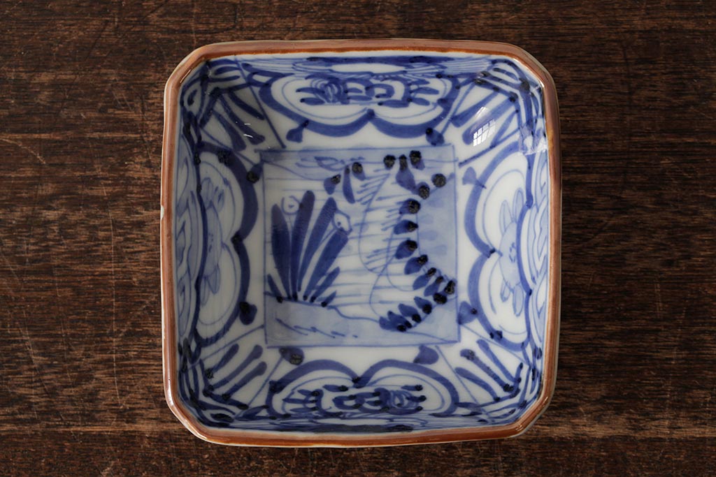 幕末明治期　伊万里焼　染付角皿2枚セット(向付、小鉢、和食器)(R-042319)