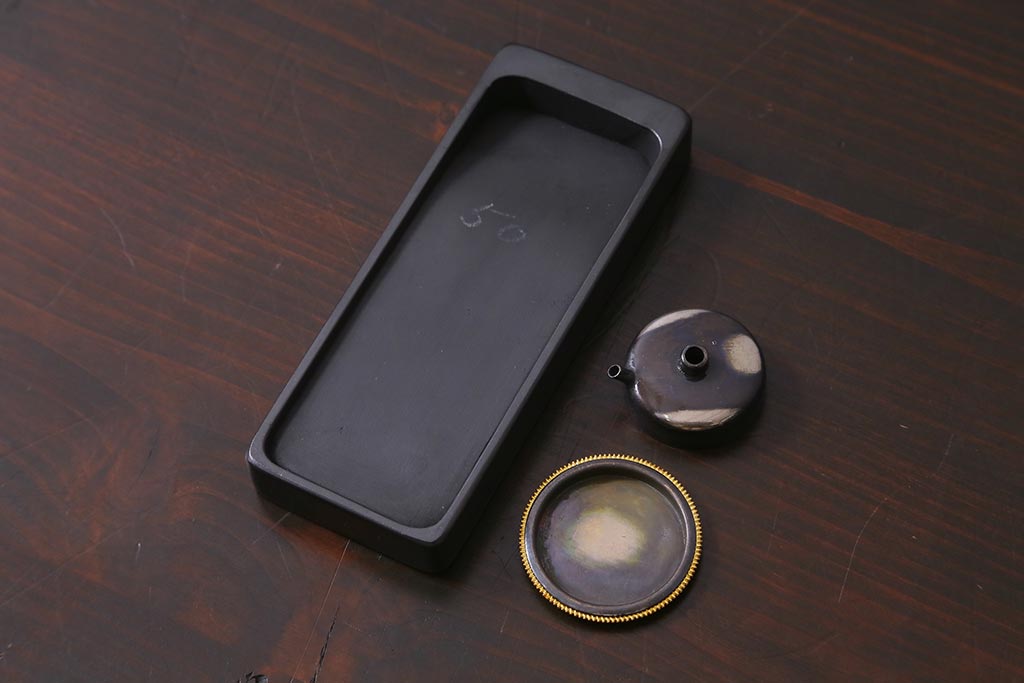 平安象彦　共箱　垣菊蒔絵　硯箱(木製漆器)(R-042359)