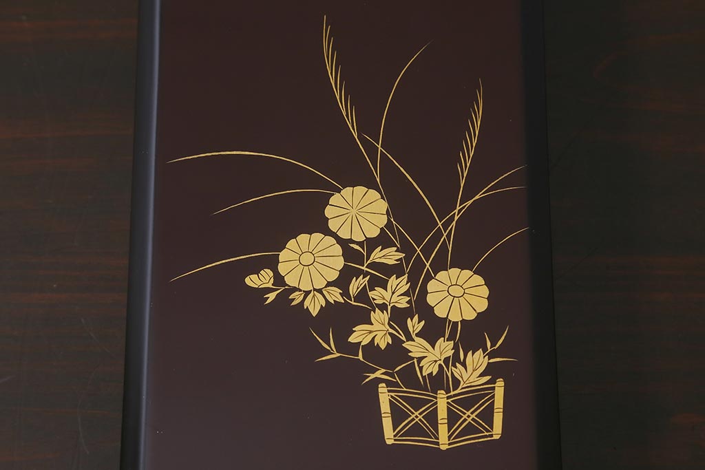 平安象彦　共箱　垣菊蒔絵　硯箱(木製漆器)(R-042359)