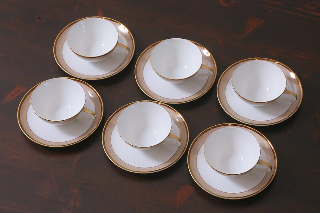 昭和レトロ　未使用　サンゴートーキ(三郷陶器)　陶器カップ&ソーサー6客(R-042360)