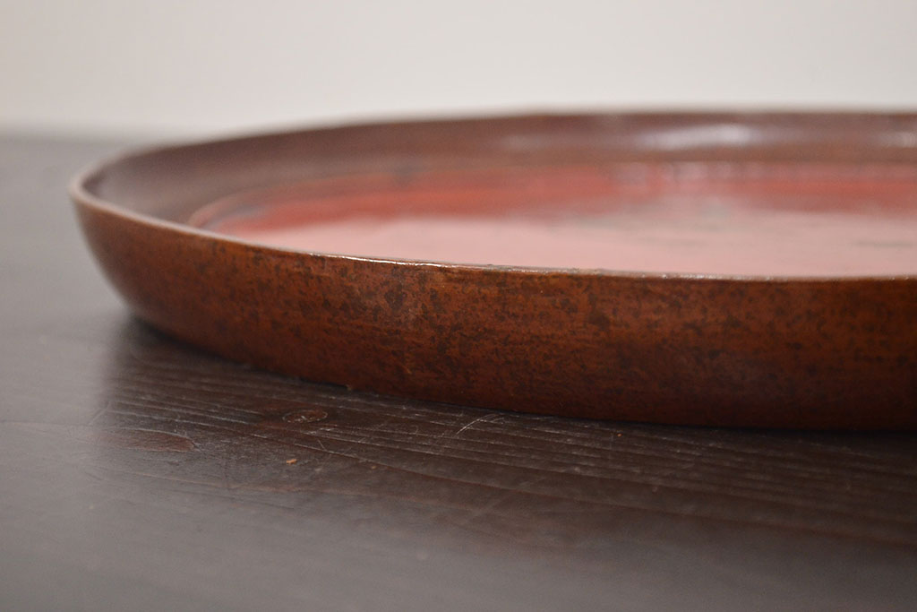 アンティーク雑貨　味の良い古い木製盆(李朝、時代物、漆器)(R-042411)