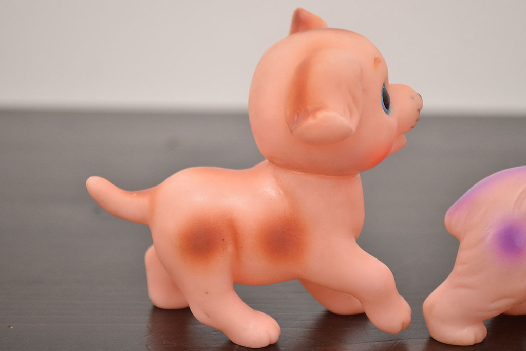 アンティーク雑貨　昭和レトロ　ビンテージラバードール3点(犬、ねこ、ビニール人形)(R-042445)