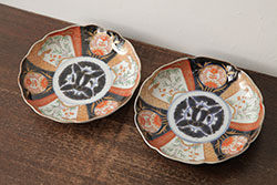 アンティーク雑貨　古民具・骨董　明治期　伊万里焼　色絵七寸皿2枚セット(和食器、中皿)(R-042462)