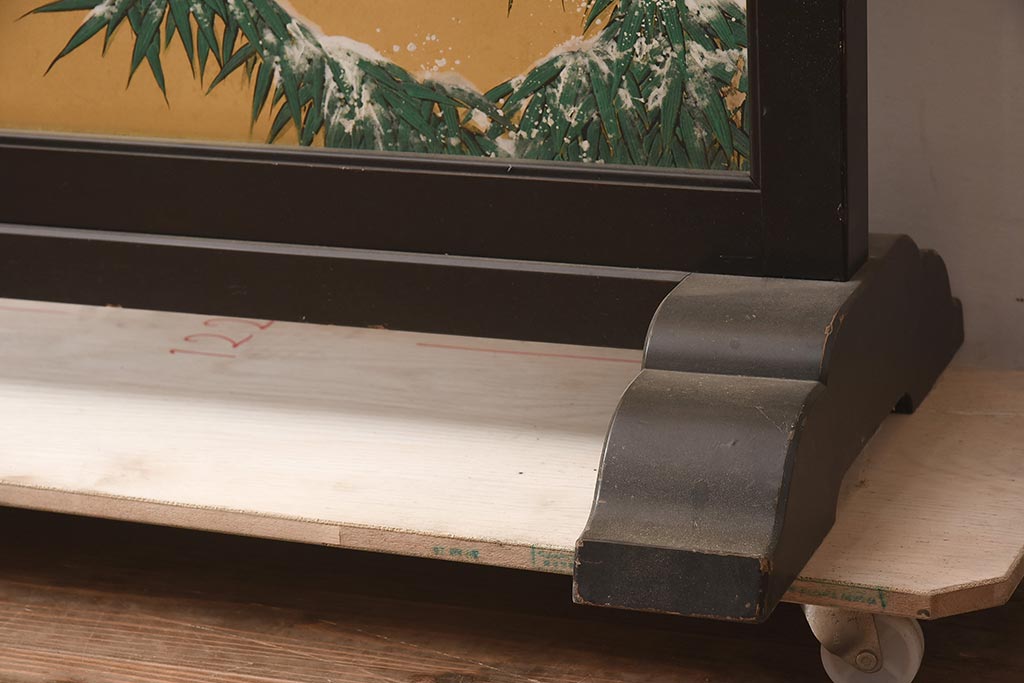 アンティーク家具　在銘　秋草　鷹　豪華な印象を与える衝立(つい立て)(R-042478)