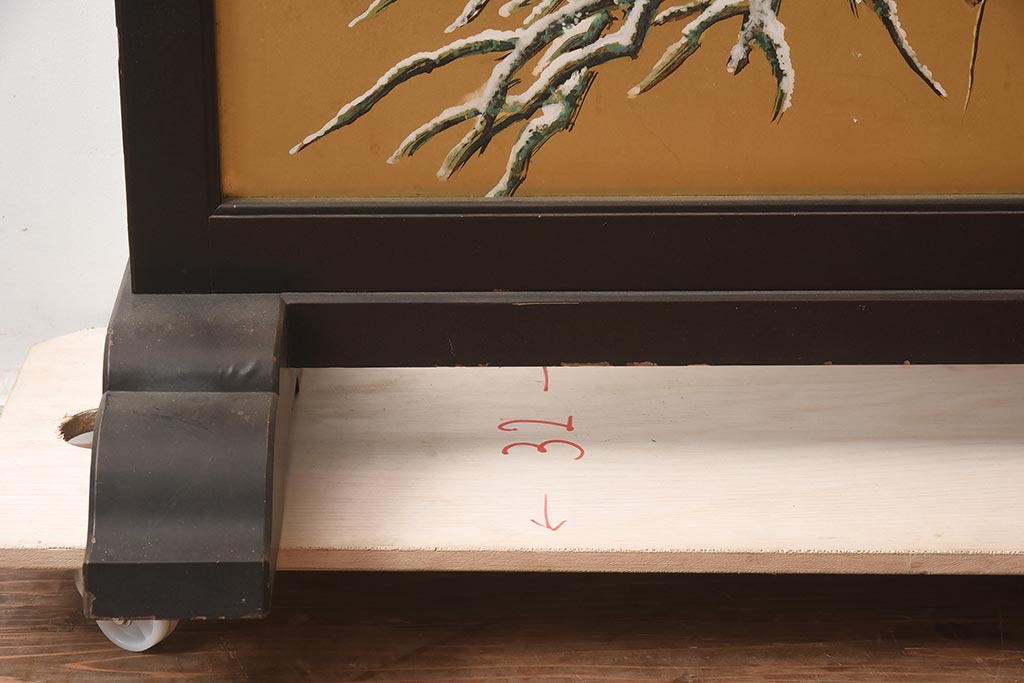 アンティーク家具　在銘　秋草　鷹　豪華な印象を与える衝立(つい立て)(R-042478)