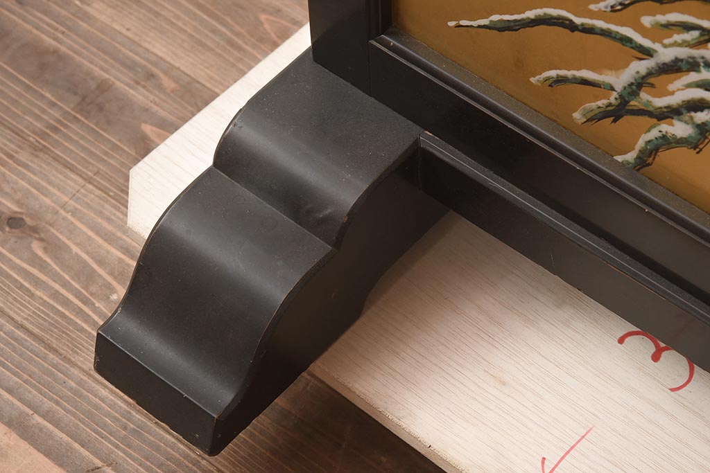アンティーク家具　在銘　秋草　鷹　豪華な印象を与える衝立(つい立て)(R-042478)