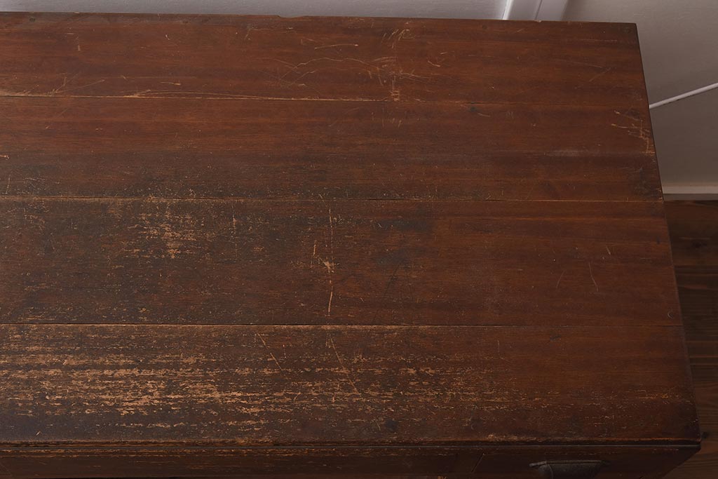 アンティーク家具　薄型　レトロな木製の両袖デスク(ワークデスク、机、在宅ワーク、在宅用)(R-042504)