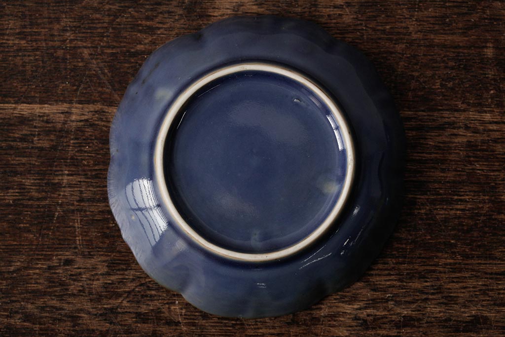 アンティーク雑貨　江戸期　古伊万里　瑠璃金彩花文小皿3枚セット(変形皿、和食器)(R-042527)