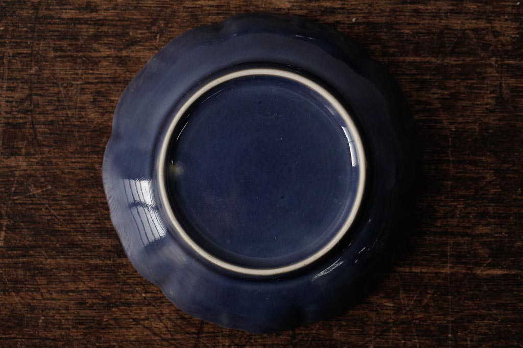 アンティーク雑貨　江戸期　古伊万里　瑠璃金彩花文小皿3枚セット(変形皿、和食器)(R-042529)