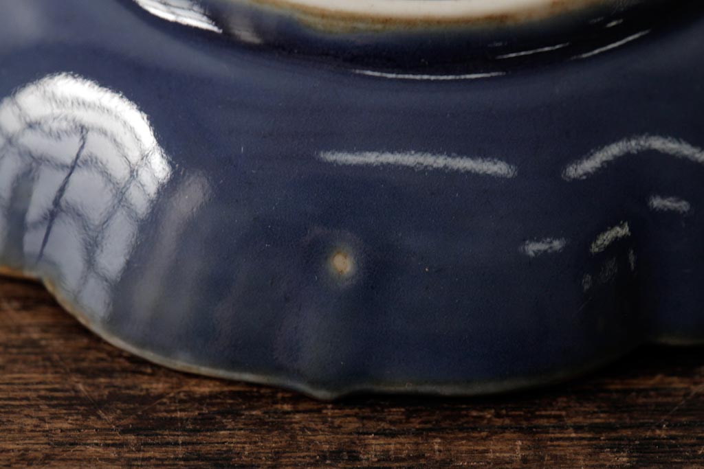 アンティーク雑貨　江戸期　古伊万里　瑠璃金彩花文小皿3枚セット(変形皿、和食器)(R-042529)
