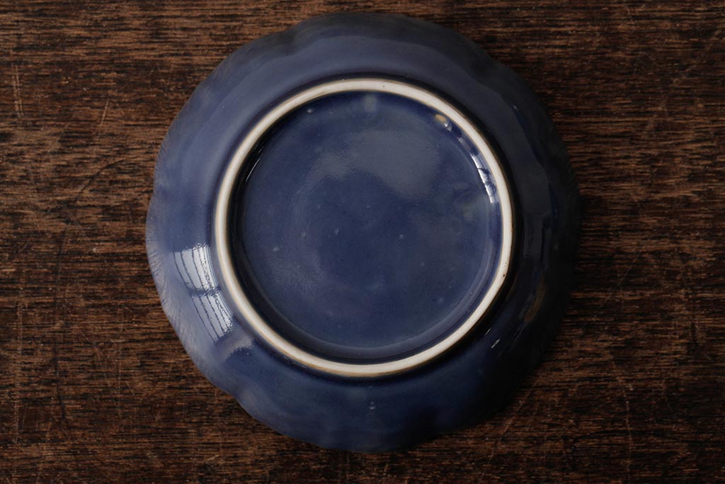 アンティーク雑貨　江戸期　古伊万里　瑠璃金彩花文小皿4枚セット(変形皿、和食器)(R-042530)