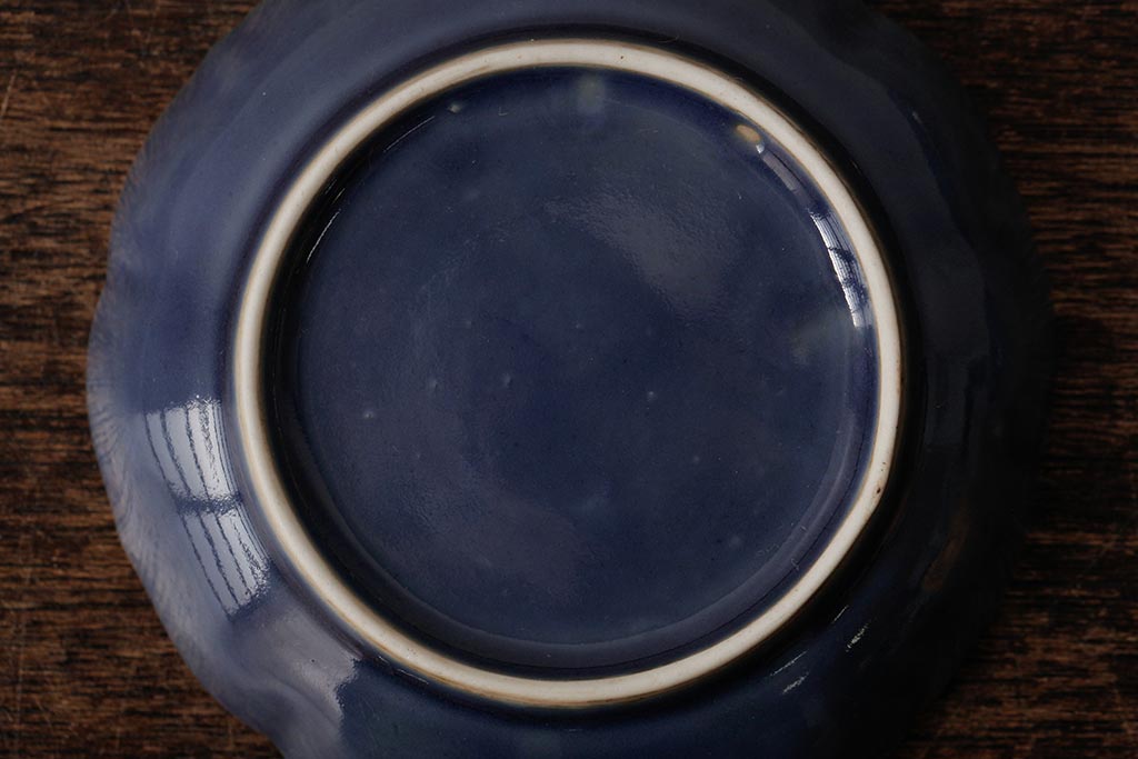アンティーク雑貨　江戸期　古伊万里　瑠璃金彩花文小皿4枚セット(変形皿、和食器)(R-042530)
