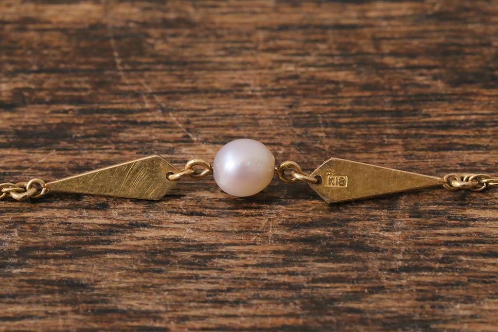 ヴィンテージアクセサリー　K18(18金)　パール　羽織紐(真珠、和装小物、ビンテージ)(R-042565)