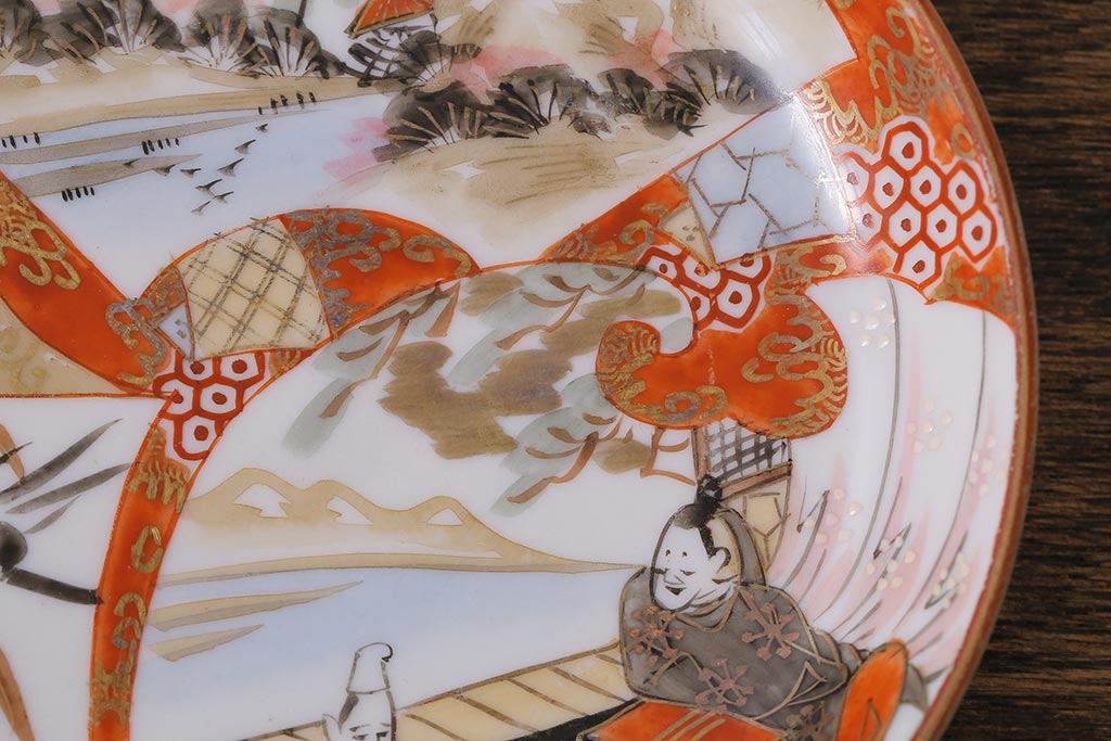 アンティーク雑貨 明治期 九谷 赤絵皿7枚セット(草花文人物画)(R