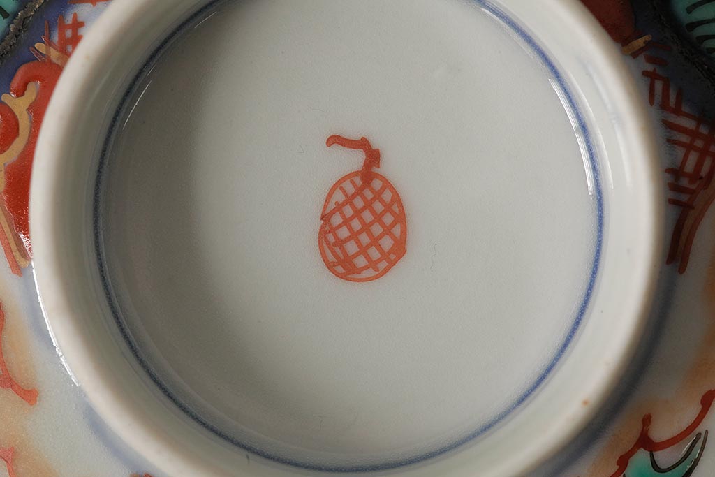 アンティーク雑貨　江戸期　古伊万里　色絵染付蓋茶碗2客セット(和食器)(R-042587)