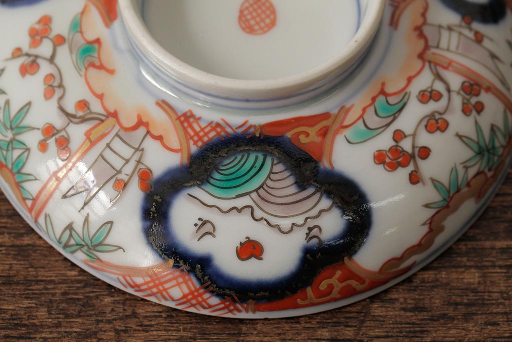 アンティーク雑貨　江戸期　古伊万里　色絵染付蓋茶碗2客セット(和食器)(R-042587)