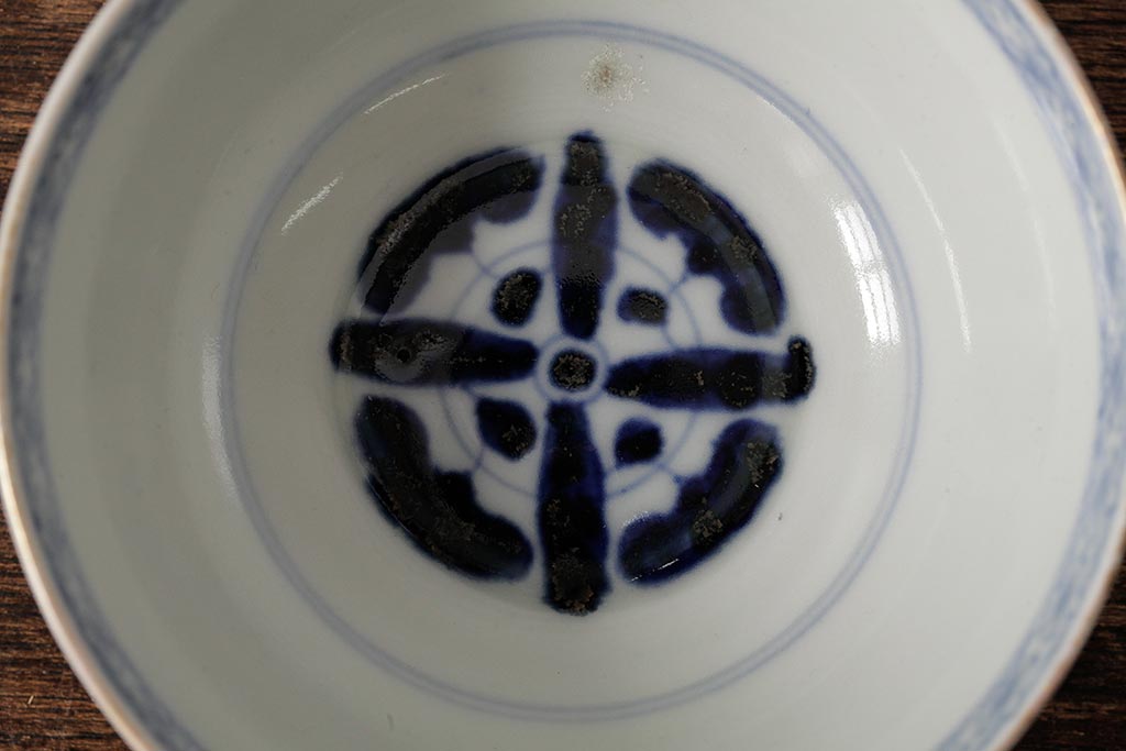 アンティーク雑貨　江戸期　古伊万里　色絵染付蓋茶碗2客セット(和食器)(R-042587)