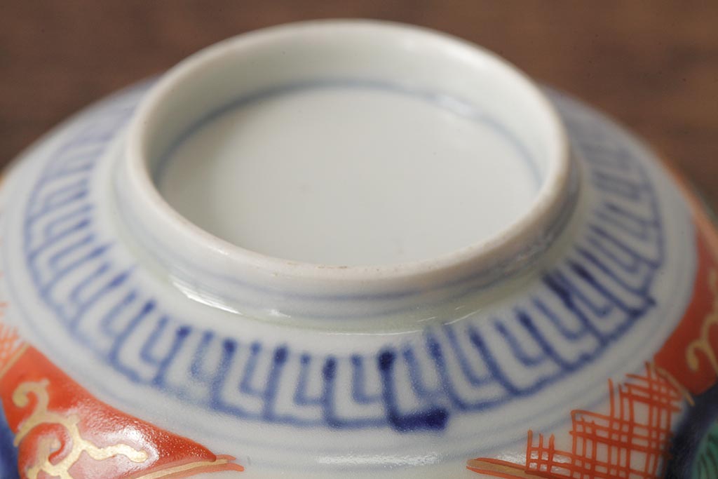 アンティーク雑貨　江戸期　古伊万里　色絵染付蓋茶碗2客セット(和食器)(R-042587)
