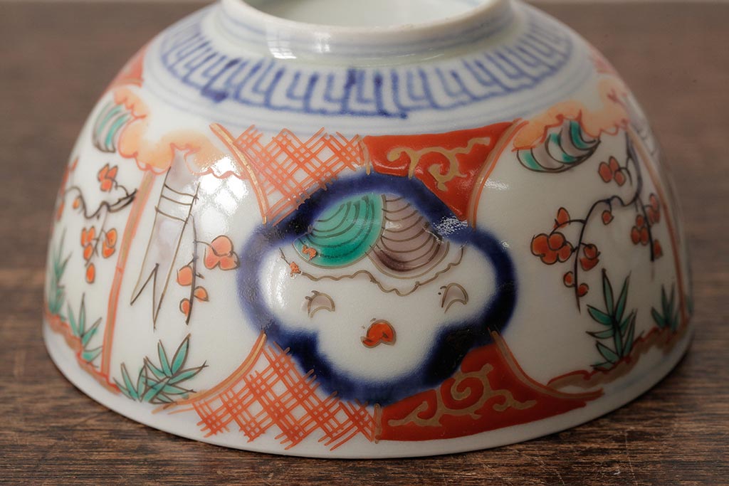 アンティーク雑貨　江戸期　古伊万里　色絵染付蓋茶碗2客セット(和食器)(R-042587)