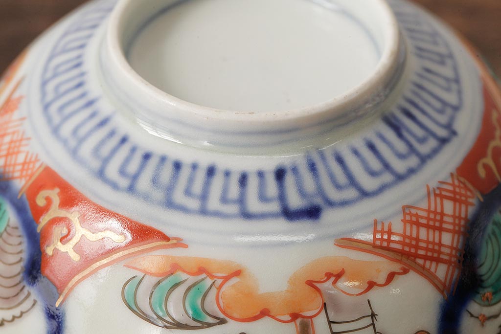 アンティーク雑貨　江戸期　古伊万里　色絵染付蓋茶碗2客セット(和食器)(R-042587)