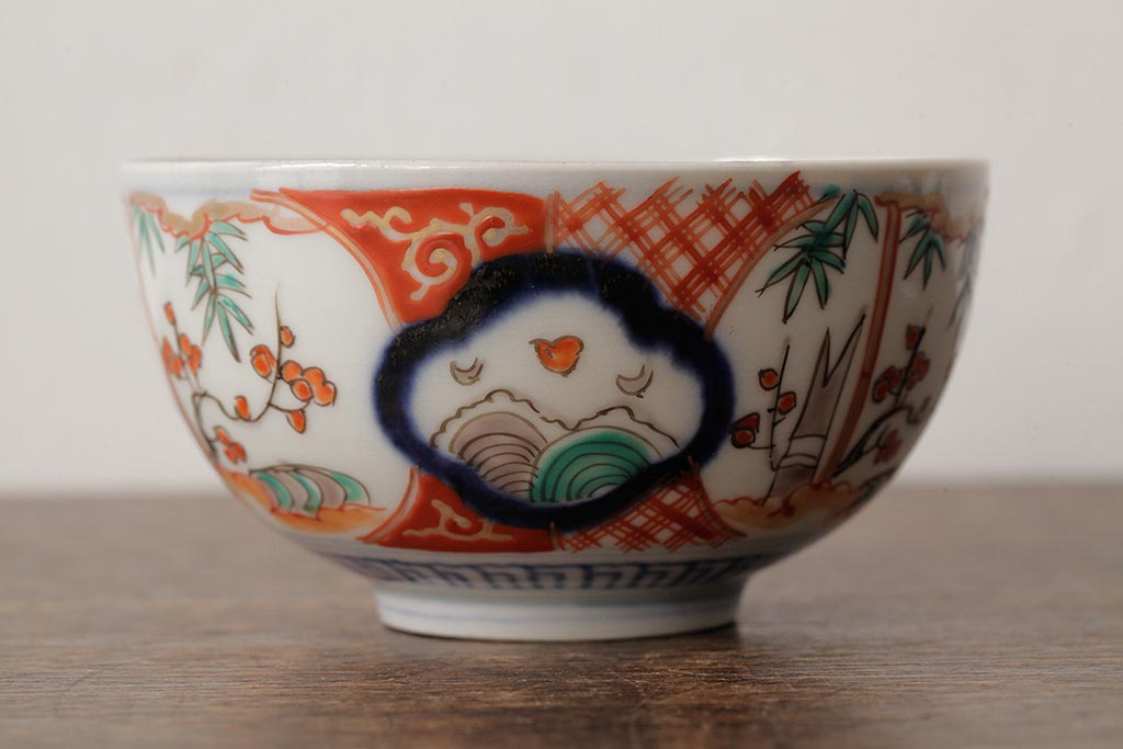 アンティーク雑貨　江戸期　古伊万里　色絵染付蓋茶碗2客セット(和食器)(R-042587)